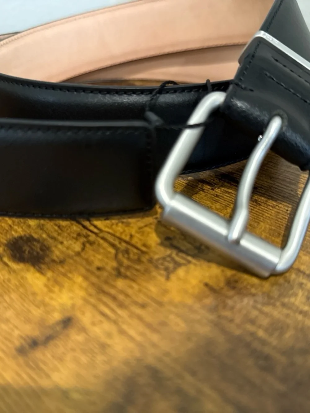 Ami Alexandre Mattiussi Black Leather Belt with Silver Buckle